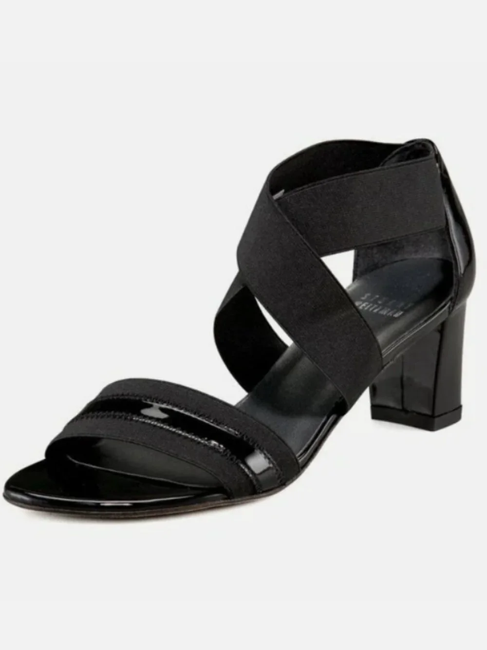 Stuart Weitzman Midexter Elastic Strappy Open Toe Heel Sandal in Black Size 6.5